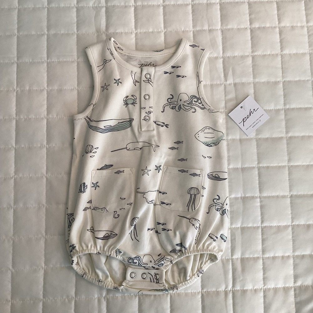 NWT Pehr Organic Cotton Sea Life Bubble Romper | 12-18M | Gender Neutral